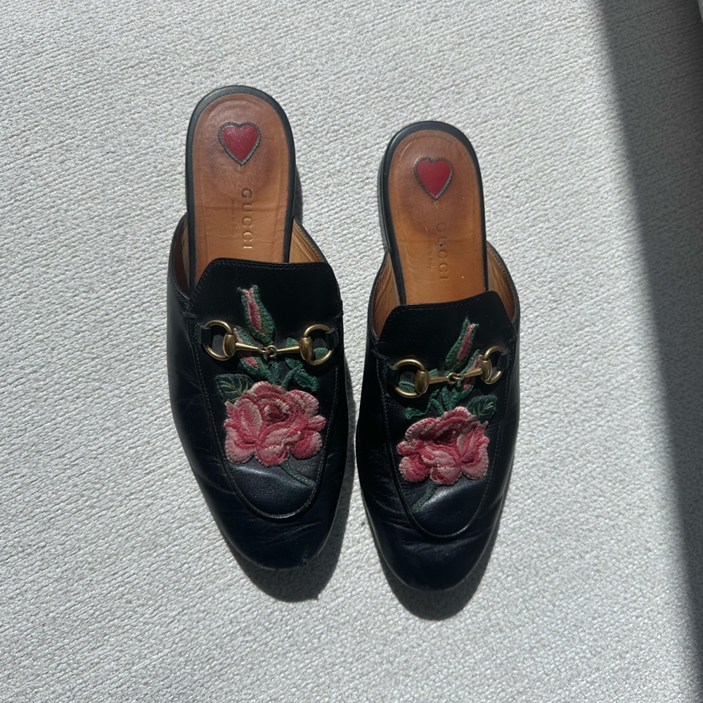Gucci Mules with Flower Patch, Size 36 1/2